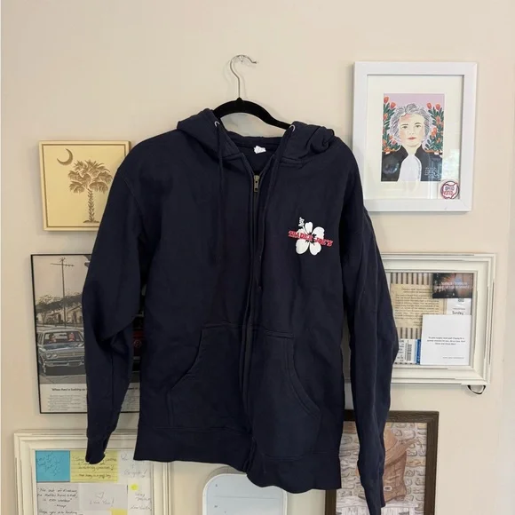Trader Joe'S Shirts Trader Joes Medium Zip Up Navy Hoodie With